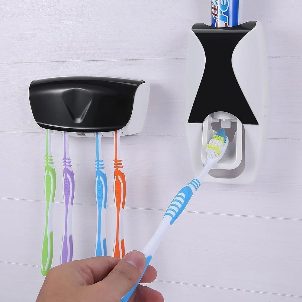 Plastic Toothpaste Holder wall mounted (pack includes Toothpaste Holder, Paste Dispenser)