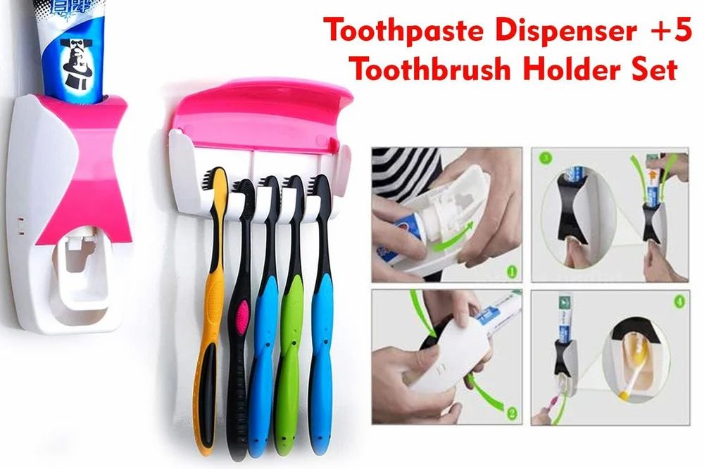 Plastic Toothpaste Holder wall mounted (pack includes Toothpaste Holder, Paste Dispenser)