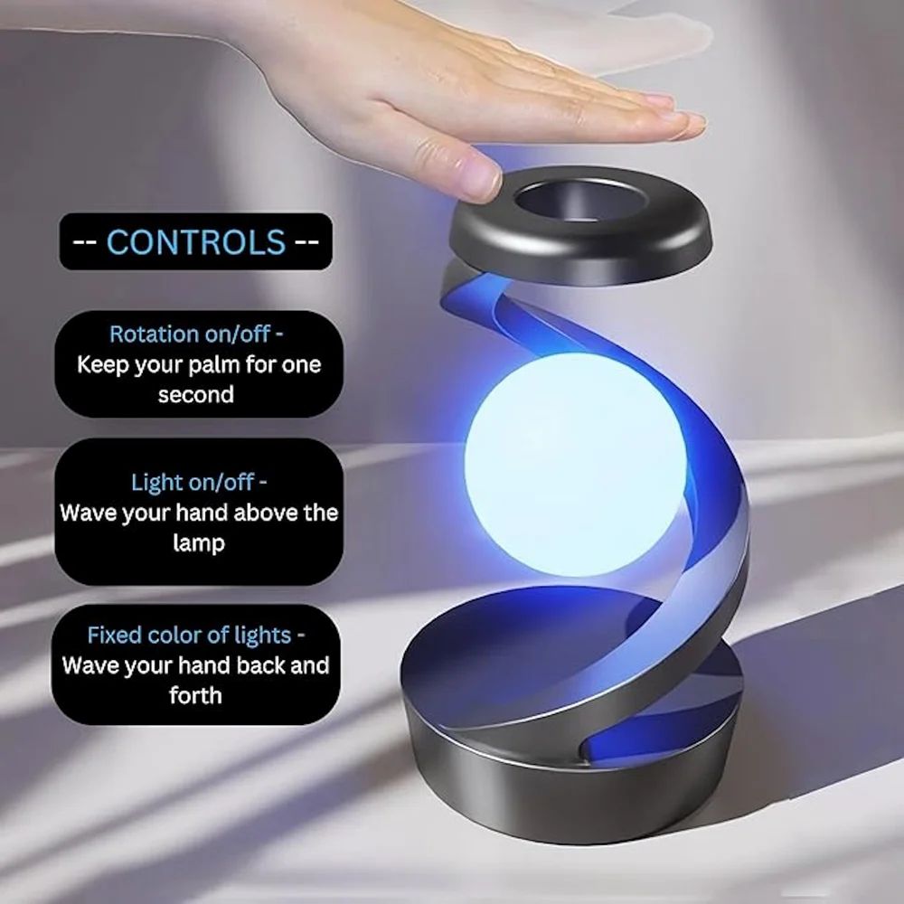 Spiral Rotating Moon Lamp Multicolor LED Levitating Night Light