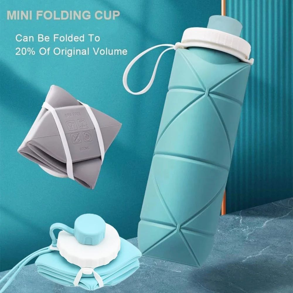 Foldable Silicone Water Bottle 500ml | Leakproof, Lightweight, BPA-Free | Heat & Cold Resistant Travel Bottle for Gym, Running, Cycling, Outdoor & Office Use