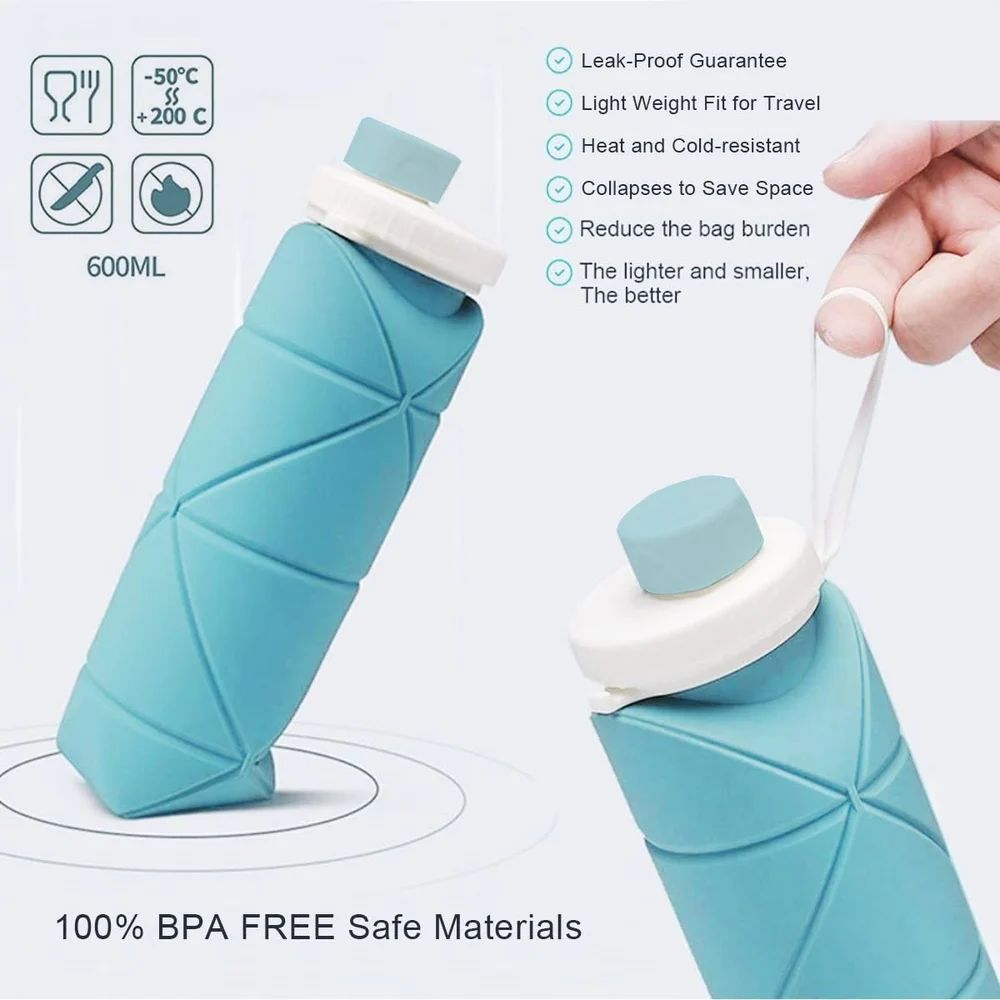 Foldable Silicone Water Bottle 500ml | Leakproof, Lightweight, BPA-Free | Heat & Cold Resistant Travel Bottle for Gym, Running, Cycling, Outdoor & Office Use