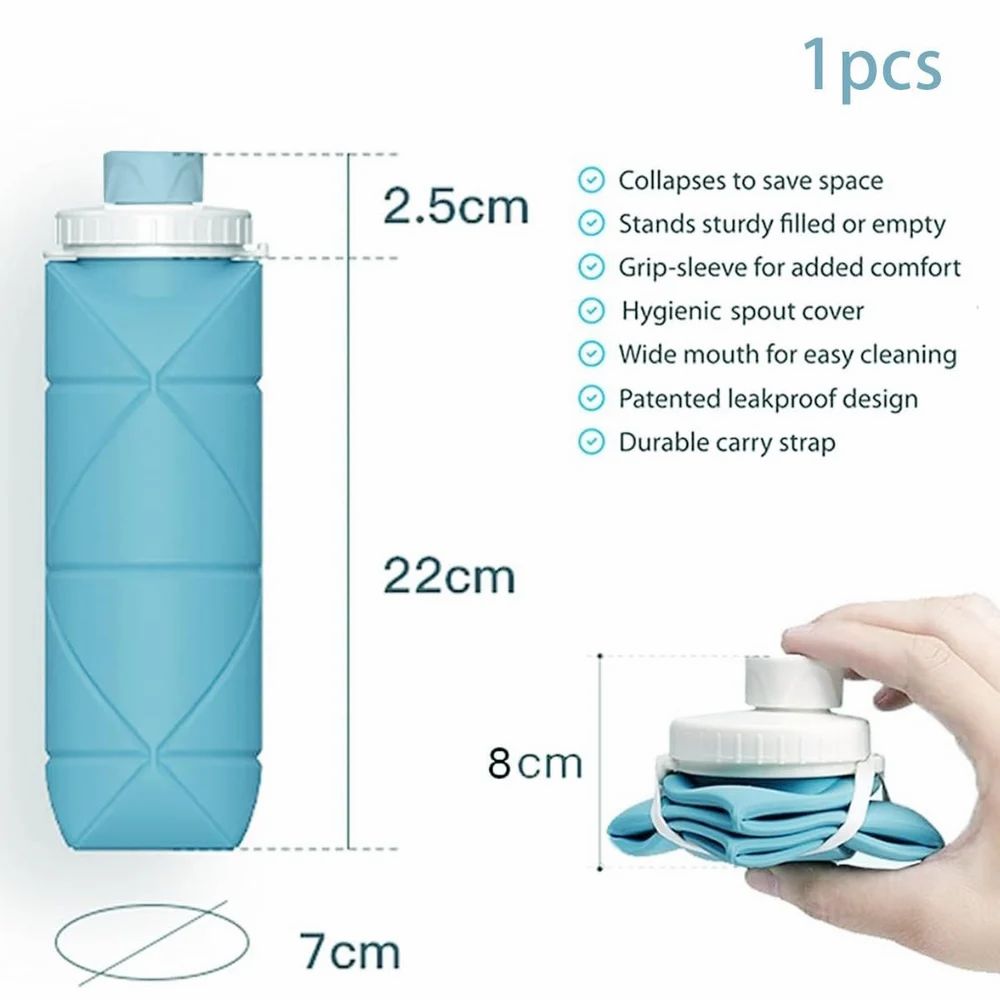 Foldable Silicone Water Bottle 500ml | Leakproof, Lightweight, BPA-Free | Heat & Cold Resistant Travel Bottle for Gym, Running, Cycling, Outdoor & Office Use