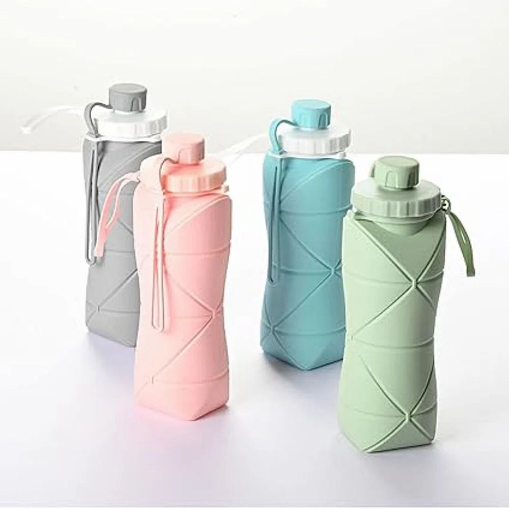 Foldable Silicone Water Bottle 500ml | Leakproof, Lightweight, BPA-Free | Heat & Cold Resistant Travel Bottle for Gym, Running, Cycling, Outdoor & Office Use