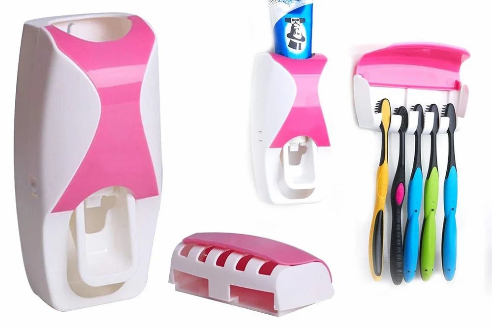 Plastic Toothpaste Holder wall mounted (pack includes Toothpaste Holder, Paste Dispenser)